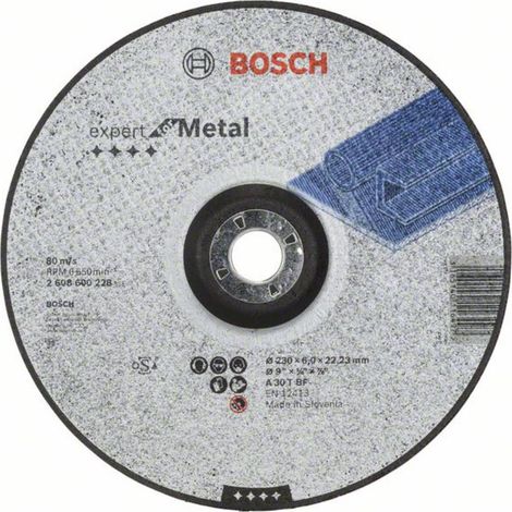 Bosch – Disque à tronçonner spécial métaux 230mm – Moyeu déporté – Vitesse périphérique 80m/s – 2608600228