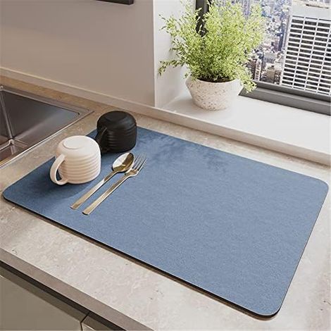 Tapis Égouttoir Absorbant Évier, Couleur Unie de Séchage pour Vaisselle/Tapis Évier Cuisine Rapide/Tapis Vaisselle Egouttoir (30x40cm,Bleu) Bleu 30x40cm'30x40cm Bleu'Bleu'30x40cm