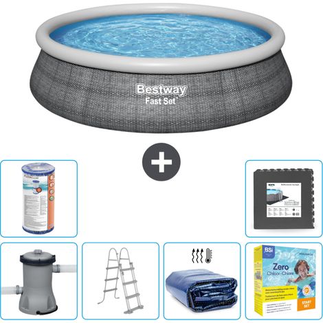 Piscine gonflable ronde Bestway à réglage rapide - Imprimé rotin - 457 x 107 cm - Comprend des Accessoires CB27 (1/5)