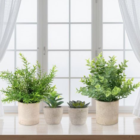 4 Pcs Plantes Artificielles, Mini Plantes Artificielles Eucalyptus Romarin Succulentes avec Pot Bureau Salle De Bains Table Décor Maison Balcon Bureau Décor (1/5)