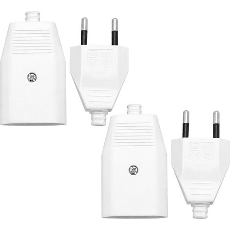 Lot de 4 fiches plates Euro 2 broches 250 V 2,5 A, fiche plate blanche, fiche d'alimentation compacte avec raccord pour lampes, petits appareils et réparation de câbles, design peu (1/5)
