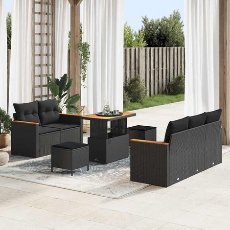 Conjunto de sofás de jardín 8 pcs Negro ratán sintético vidaXL (1/5)
