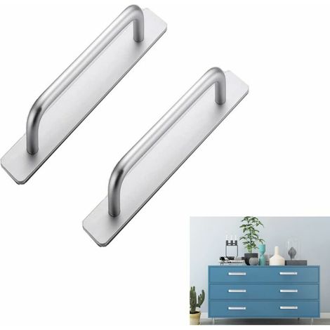Set mit 2 selbstklebenden Aluminiumgriffen für Schlafzimmer-, Badezimmer- und Küchenschränke, Edelstahlgriffe (138 mm, Silber), Sunny (1/5)