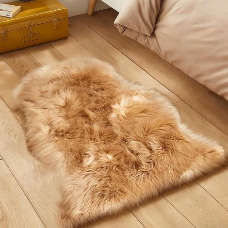 Tapis moelleux en fausse peau de mouton - Lavable, antidérapant et doux - Pour chambre à coucher, salon, canapé, sol - 60 x 90 cm - Marron (1/5)