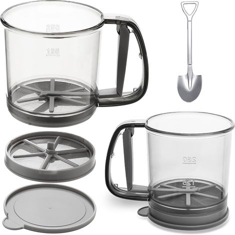 Tamis à farine en plastique, tamis de cuisson, tamis à farine pressé à la main, tamis à mailles fines pour la cuisson, gris (1/5)