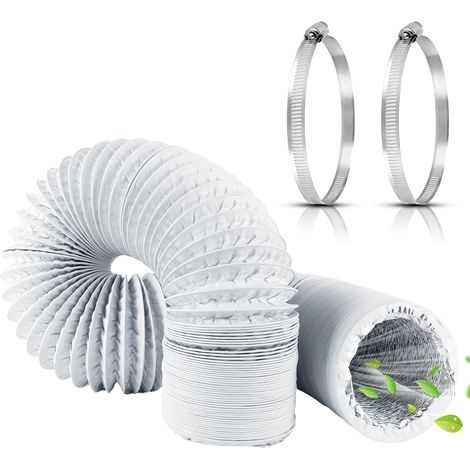 Tuyau d'évacuation d'air, flexible, 100 mm, longueur : 5 m, blanc, en PVC, avec 2 pneus en acier, pour climatisation, sèche-linge, hotte (1/5)
