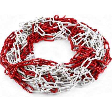 Chaîne de signalisation en acier galvanisé de 12 m - 5 mm - Rouge et blanc - En acier galvanisé - Chaîne en métal pour verrouiller les surfaces (1/5)