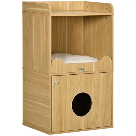 Maison pour chat meuble 2 en 1 avec cache litière et coussin 60 (1/5)