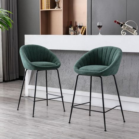 Barhocker 2er Set mit geschwungener Rückenlehne, Stoff Grün, Metallbeine (1/5)