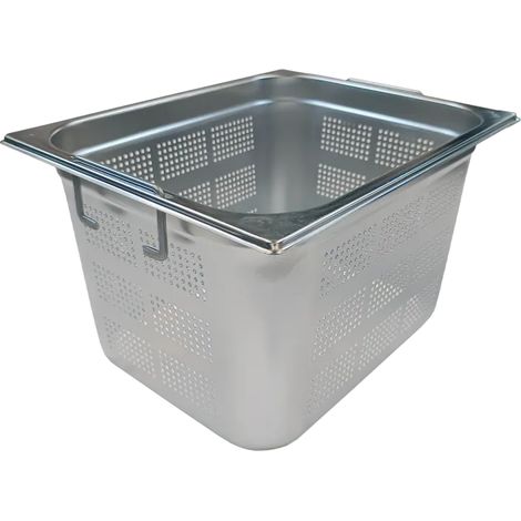Bac gastronorme perforé GN 1/2 - 200 poignées escamontables en inox REDFOX - GND 1/2-200 U - REDFOX