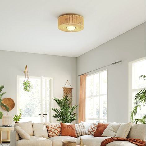 Plafón boho redondo Ø30 x 16 cm con casquillo G9 LED, pantalla de cuerda de cáñamo OKMYHOME (1/5)