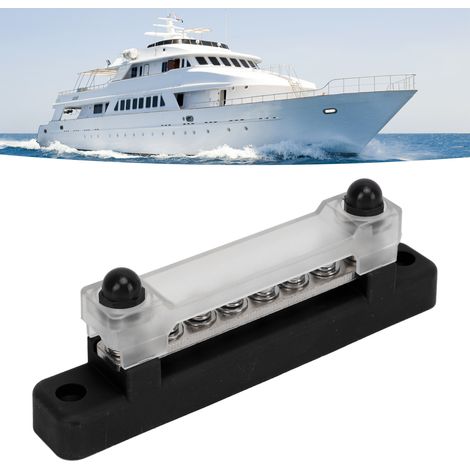 48V 150A 6-Kanal-Sammelschiene mit 2 Bolzen, Batterieklemmenblock mit Abdeckung + 6 Klemmenverbinder (Lieferung in einem Karton), schwarz. (1/5)