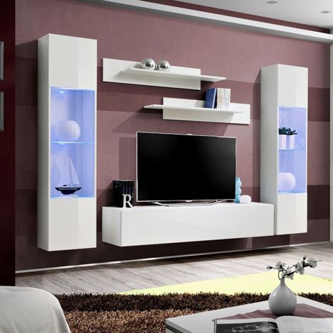 Ensemble Meuble TV Mural "Fly A3" 260cm Blanc (1/5)