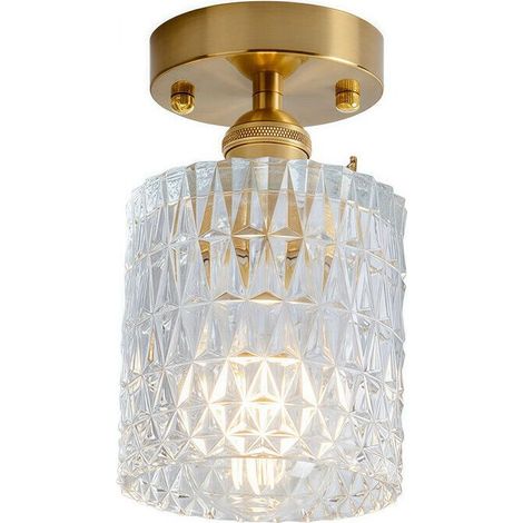 Plafonnier vintage en laiton, abat-jour en verre cristal, lumière chaude - 82300043 (1/2)