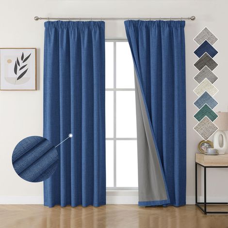 100% Rideau Occultant Thermique en Lin avec Galon Fronceur 140x200 cm 2 Pièces, Rideau Isolant Thermique Anti Froid et Chaleur à Passe Tringle pour Décoration de Porte Fenêtre (1/5)