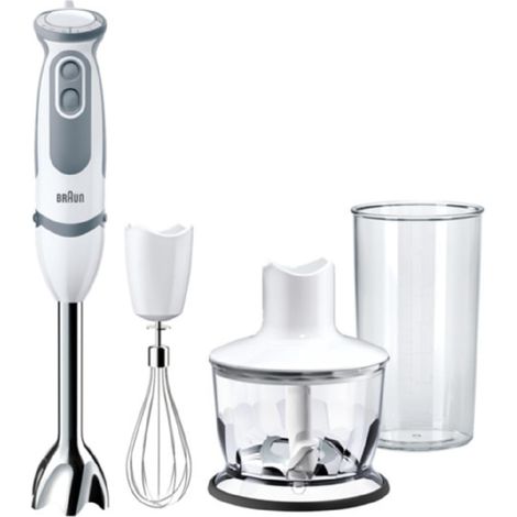 Braun MultiQuick5 Vario MQ5235WH, 5 ANNI DI ASSISTENZA, Frullatore, 21 velocità, Dotato di tritatutto da 500ml, frusta e Bicchiere da 600ml, Potenza 1000W, 3 accessori, vecchio, bianco/grigio (1/10)