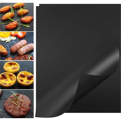 AIDUCHO Tapis De Gril De Barbecue Tapis De Gril De Barbecue De 16 × 12 Pouces Tapis De Four En Feuille De Papier De Gril Antiadhésif (2 Pièces, Noir) (1/5)