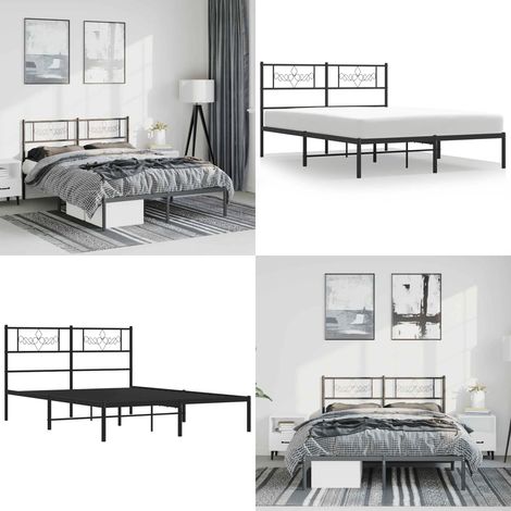Cadre de lit métal sans matelas avec tête de lit noir 135x190cm - Cadre De Lit - Lit Double - Lit Metal - Lit Avec Têtedé Lit - Sommier - Home & Living (1/5)