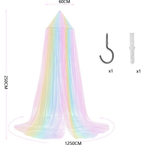 Zanzariera Rainbow Princess per letti singoli e matrimoniali, a cupola con maglia fine, 60x250x1250 cm, ideale per viaggi e casa - ALTRO (1/3)