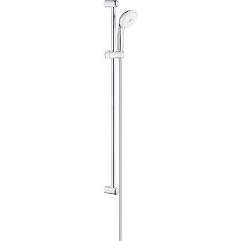 Ensemble de douche complet 3 jets – Douchette chrome – Barre de douche 900 mm – Flexible Relexaflex 1750 mm – GROHE EcoJoy 9,5 l/min