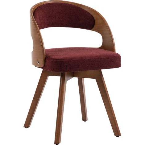 Set 2 sedie da pranzo girevoli 360° in legno e lino rosso vino con schienale curvo (1/5)