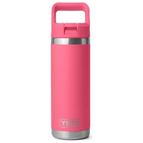 Bouteille isotherme YETI Rambler en acier inoxydable avec bouchon à paille rose (1/4)