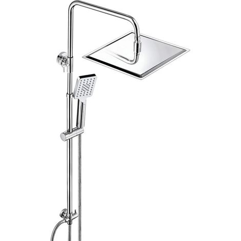 JOHO – Colonne de douche sans robinetterie – Douche de tête carrée 25x25 cm – Acier inoxydable chromé – Réglable en hauteur – Installation facile – Économie d’eau (1/5)