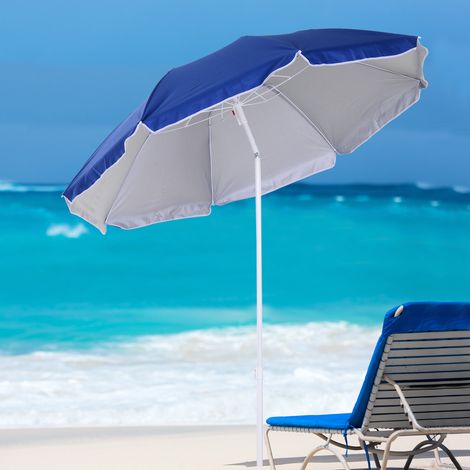 Parasol plage inclinable octogonal Ø160cm tissu polyester haute densité anti-UV mât démontable sac transport, bleu