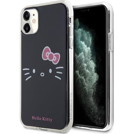 Coque rigide Hello Kitty HKHCN61HKHLK pour iPhone 11 / XR 6.1, noire, motif Hello Kitty (IML).