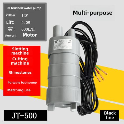Pompe submersible 12 V CC, hauteur de refoulement 5,1 m, pompe à haute pression, micro-pompe, pompe pour équipement, pompe droite JT500 (pompe à eaux grises 12 V, fil noir) (1/5)