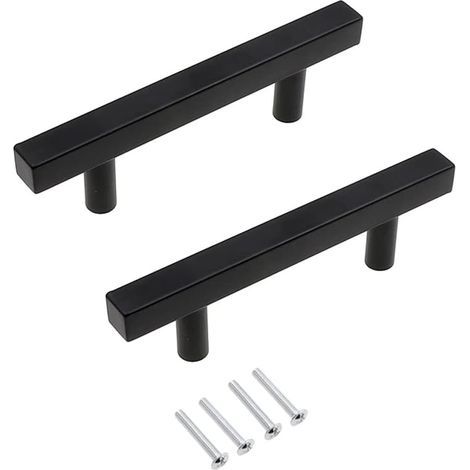 Lot de 2 poignées de placard de cuisine noires mates en acier inoxydable, style moderne et simple, 96 mm (1/5)