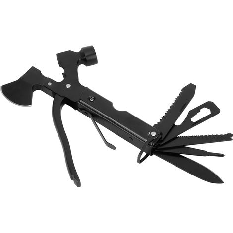 Marteau-hache multifonctionnel 15 en 1 pour le camping et la survie : tournevis, pince, ouvre-bouteille (noir) (1/5)