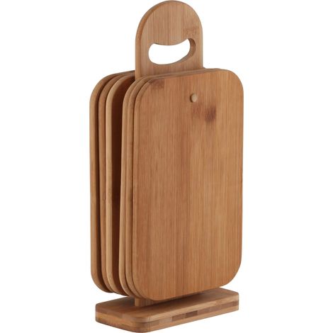 axentia Set taglieri in legno di bambù con supporto - Porta taglieri con 6 mini taglieri - Taglieri da lavoro o servizio a tavola - 22 x 14 x 0,8 cm (1/5)