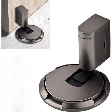 Butée de Porte Magnétique Améliorée,Cale Porte Bloc Porte e Sol Silencieuse en Alliage de Zinc Réglable sans Perforation avec Vis et Adhésif,pour Porte de Salon,Chambre,Cuisine,Bureau (Gris) (1/5)