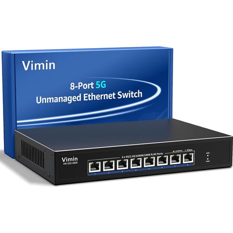 8 Ports 5G Ethernet Switch, 5Gb-RJ45 Switch, Support Unmanaged 100M/1000M/2.5G/5G, 5G Base-T Ports Switch, Auto Negotiation, Plug (1/5)