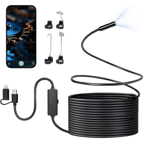 Endoscope - Caméra D'inspection 1920P HD - Sonde Étanche IP67 7,9 mm - 8 LED Réglables - Compatible Android iOS avec Adaptateur - Pour Smartphone et Tablettes - 5 m (1/5)