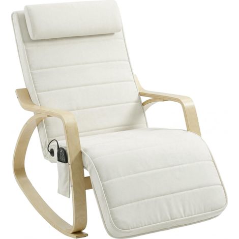 Massage Rocking Chair with Heat, Footrest, Velvet, Cream