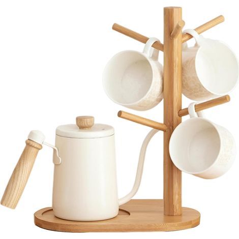 1 Porte Tasses Bambou, Support 7 Tasses, Arbre À Café, Accessoire Cuisine, Gain De Place Comptoir (1/5)