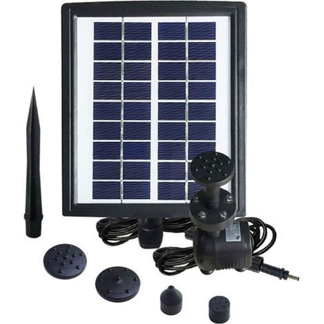 Pompe à Fontaine Solaire 2, 8 W LED Batterie 9 V, Verre Trempé Noir 4 Têtes, Jet Large, Immersion, Fonctionne la Nuit, 5 Led, Débit 500 L/h, Jardin (1/5)