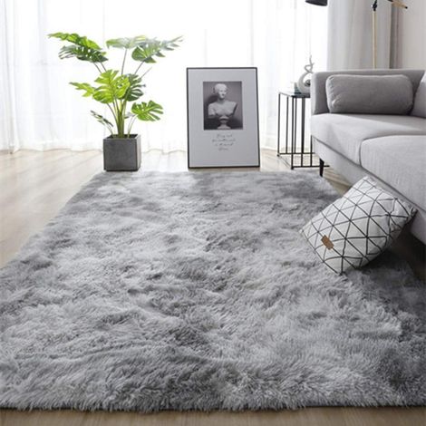Teppich Schlafzimmer Anti Rutsch flauschig groß Grau Weiß 135185cm (1/5)