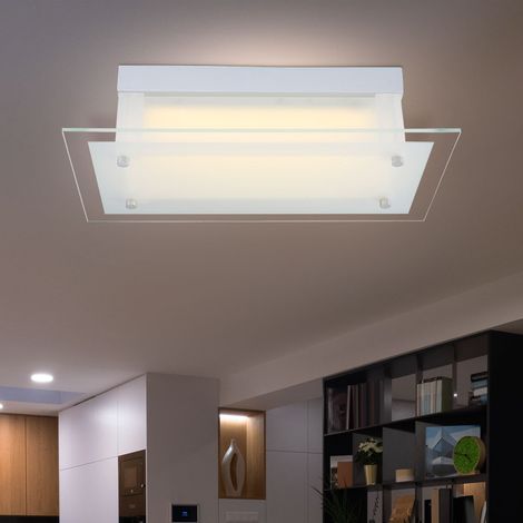 Deckenlampe modern Wohnzimmerlampe dimmbar, LED Designlampe Acrylscheibe eckig, Glas matt, 1x LED 11W 1370lm 3000K warmweiß, LxBxH 36 x 19 x 10,5 cm