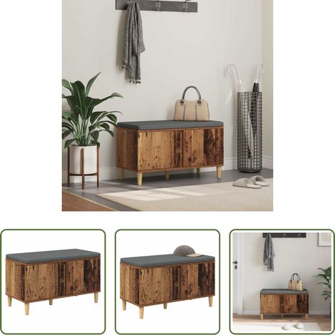 vidaXL Sitzbank - Flurbank mit Kissen mit Speicher Altholz 80 x 38 x 46 cm (1/5)