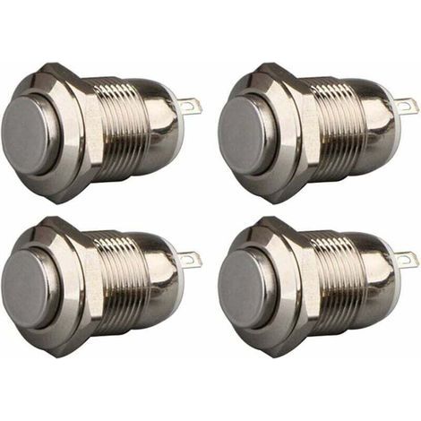 Pair Ulisem 4pcs 12mm 3A 12V/24V/125V/250V AC Autobloquant Interrupteur Bouton Poussoir Étanche en Acier Inoxydable on Off Bouton-Poussoir Interrupteur(Tête Haute)