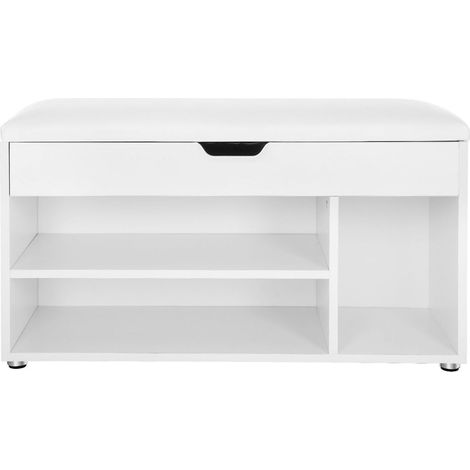 Banc de rangement à chaussures avec coussin confortable 3 compartiments coffre banquette avec assise 2 étages 80 x 30 x 44 cm meuble d'entrée charge maximale 150 kg blanc