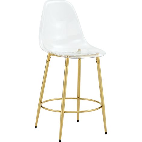 Set de bar con mesa de cristal 89 cm y 4 taburetes transparentes dorado HOMVRA (1/5)