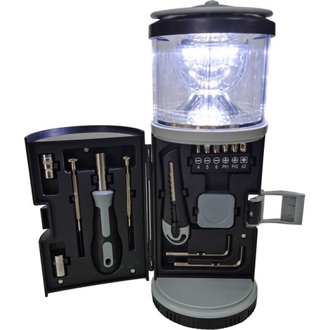 Lampe de camping d'extérieur, noire, 9,7 x 9,3 x 24,5 cm 1 x ensemble d'outils avec lanterne portable, lanterne pour chevaux, trousse à outils (1/5)