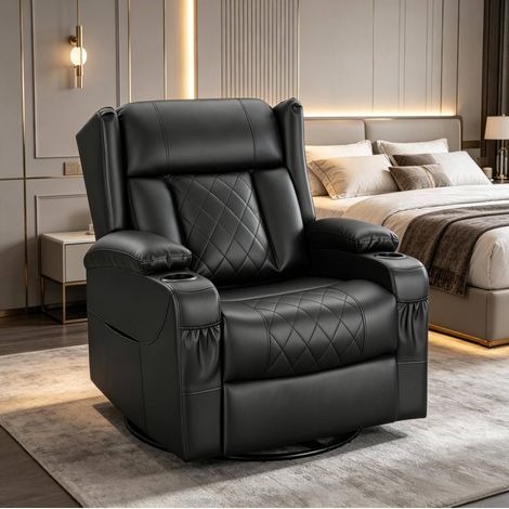 Poltrona relax girevole a 360° con schienale reclinabile e poggiapiedi, nero HAVRYA (1/5)