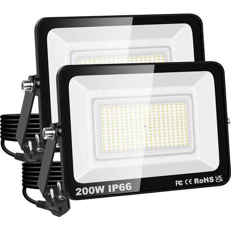 Projecteur LED 200W, étanche IP66, éclairage de sécurité 20000 lm, applique murale extérieure blanc froid 6500K pour jardin, cour, garage, terrasse, entrepôt, avec prise UE (2 pièce) (1/5)