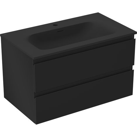 Mexen Orio Badezimmerschrank 80 cm mit Waschbecken Vela, 2 Schubladen, schwarz matt - 91A10-08047-2-BFF71-W23M71 (1/5)