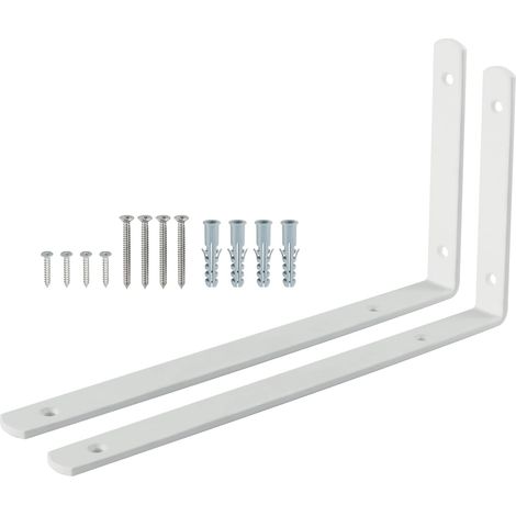 2 Pcs - Equerre Etagere - Support Mural - Acier Inoxydable - Forme L 90 Degrés - Pour Bibliothèque Salon Chambre - Blanc - 30x15,5cm